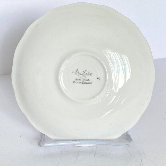 Mayfair England Pink Flower Footed Teacup Saucer Bone China No1932 Gold Trim - Picture 11 of 16